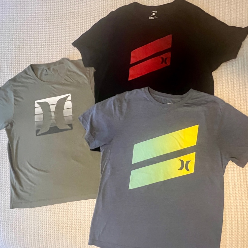 Hurley Logo T-Shirts in Black, Gray, and Green